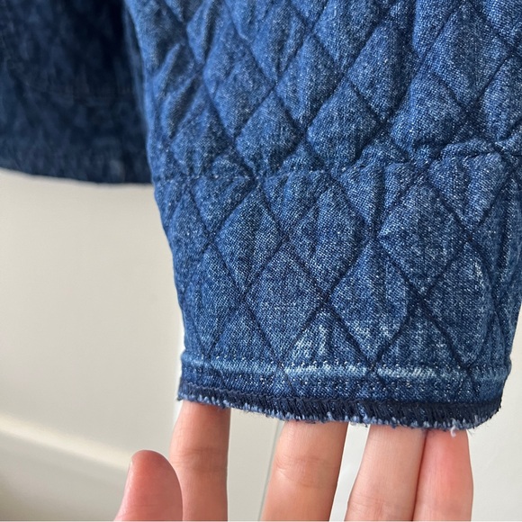 Vintage quilted denim chore coat jacket liner collarless brass buttons 1X - Picture 7 of 16